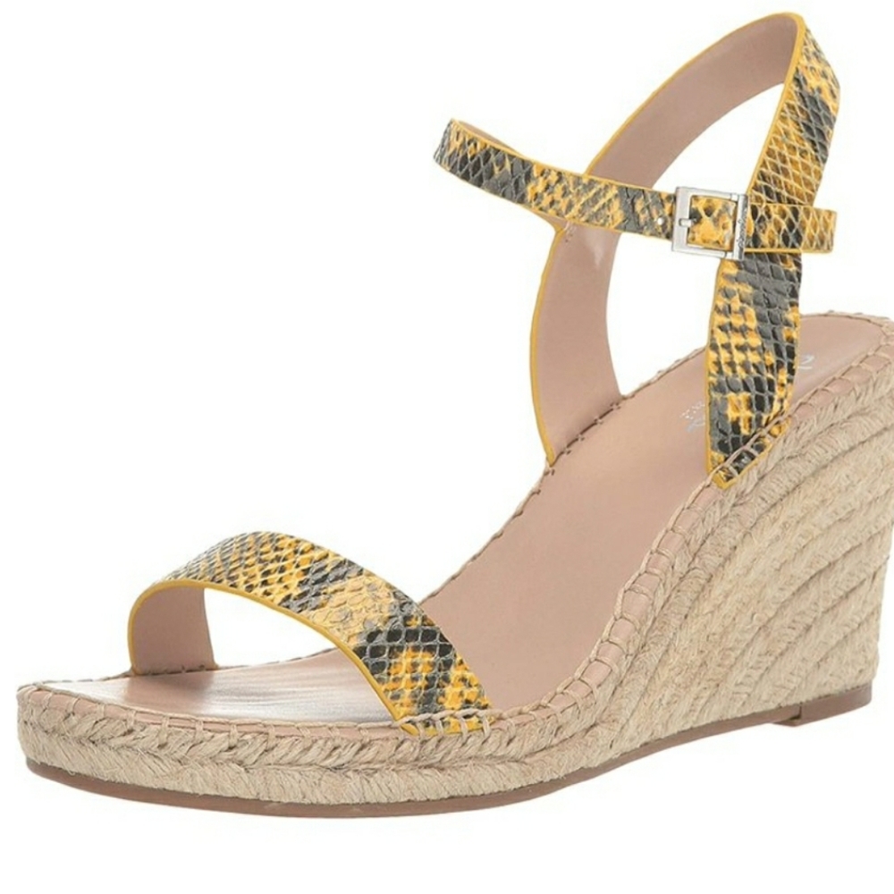 Charles David Snake Print Yellow and Black Wedges